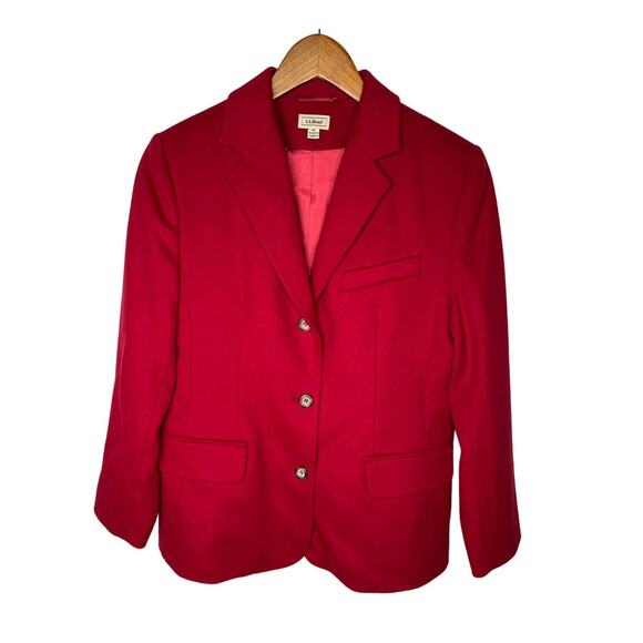 NEW LL Bean Womens 8P Wool + CASHMERE Blazer Jacket Button Front Coat Red - Picture 1 of 8